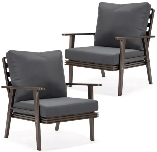 LeisureMod Walbrooke Modern Brown Patio Arm Chair, Set of 2