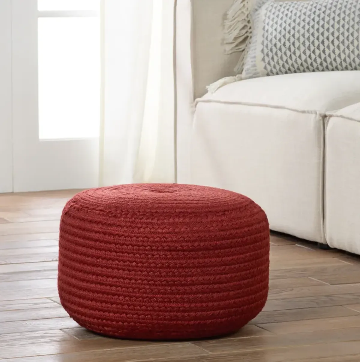 Saba Solar Pouf in Red Dahlia