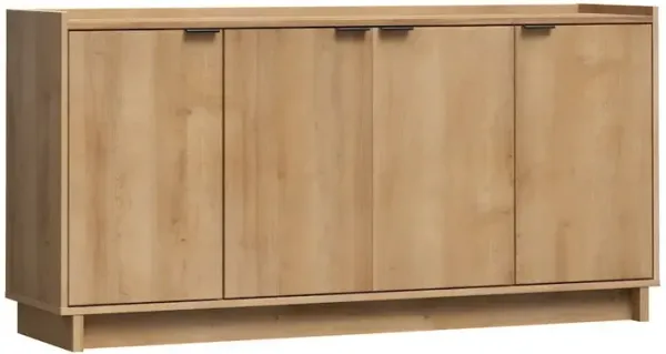 Prepac Simply Modern 4-Door Console Table Natural Oak Engineered Wood Sideboard
