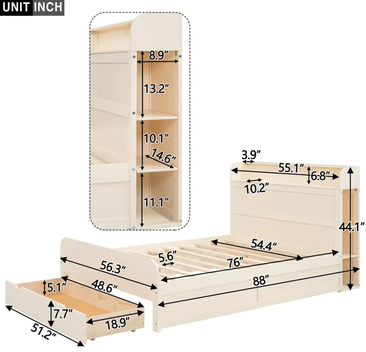 Merax Platform Bed with Storage Headboard