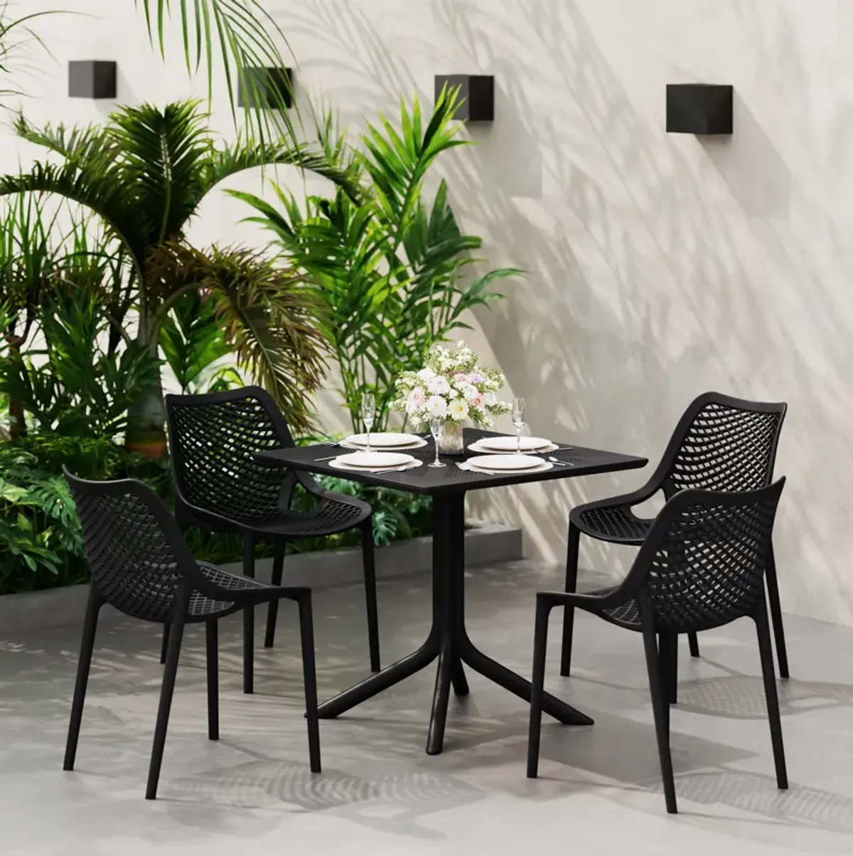 WestinTrends 31.5" Square Plastic Outdoor Patio Dining Table for 4