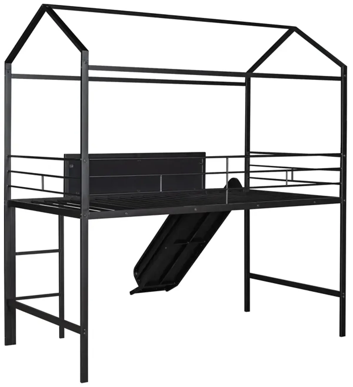 Merax Metal House Bed Loft Bed with Slide