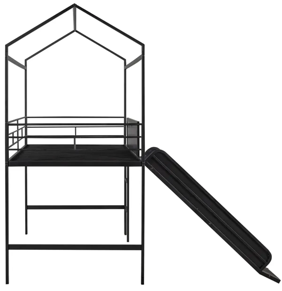 Merax Metal House Bed Loft Bed with Slide