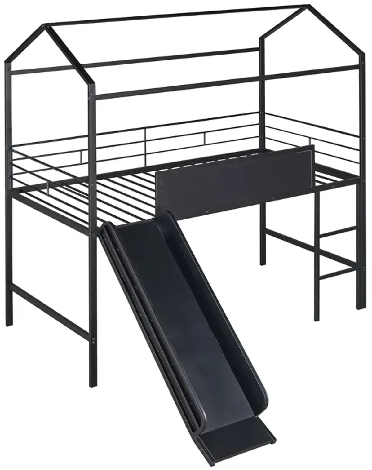 Merax Metal House Bed Loft Bed with Slide