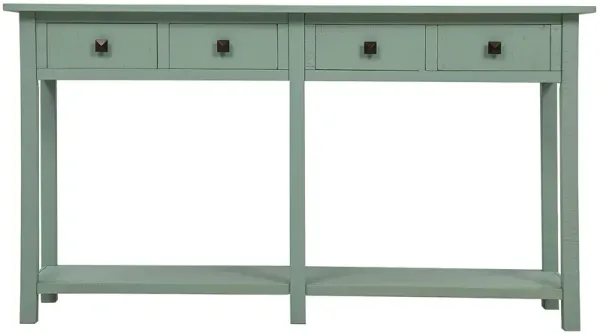 Rustic Brushed Texture Entryway Table Console Table with Drawers and Bottom Shelf for Living Room (Tiffany Blue)