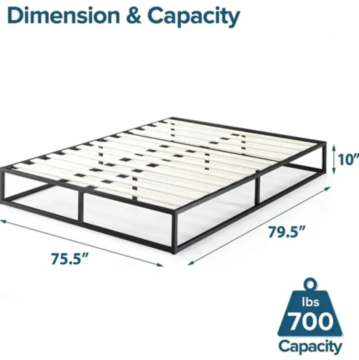 Metal Platform Bed Frame with Wood Slats – Low Profile, Modern Style for Small Spaces