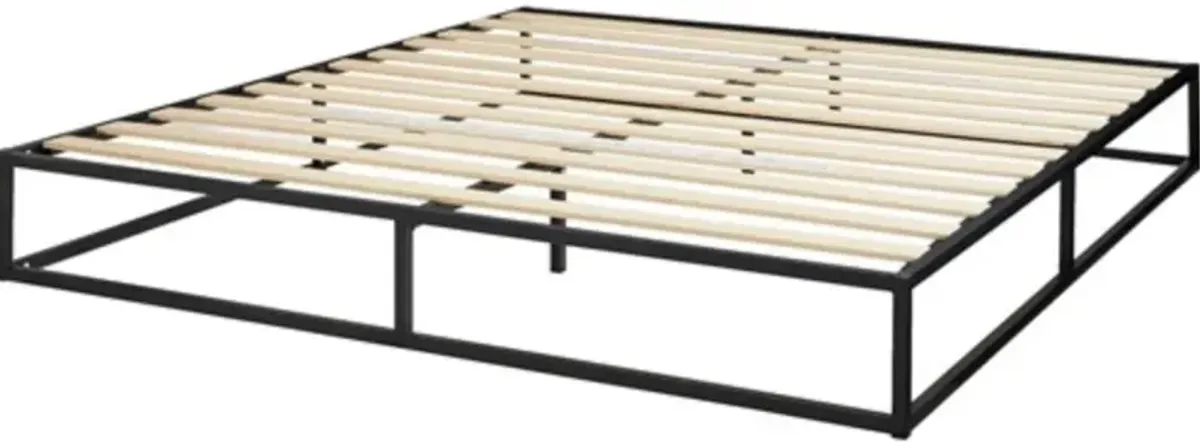 Metal Platform Bed Frame with Wood Slats – Low Profile, Modern Style for Small Spaces
