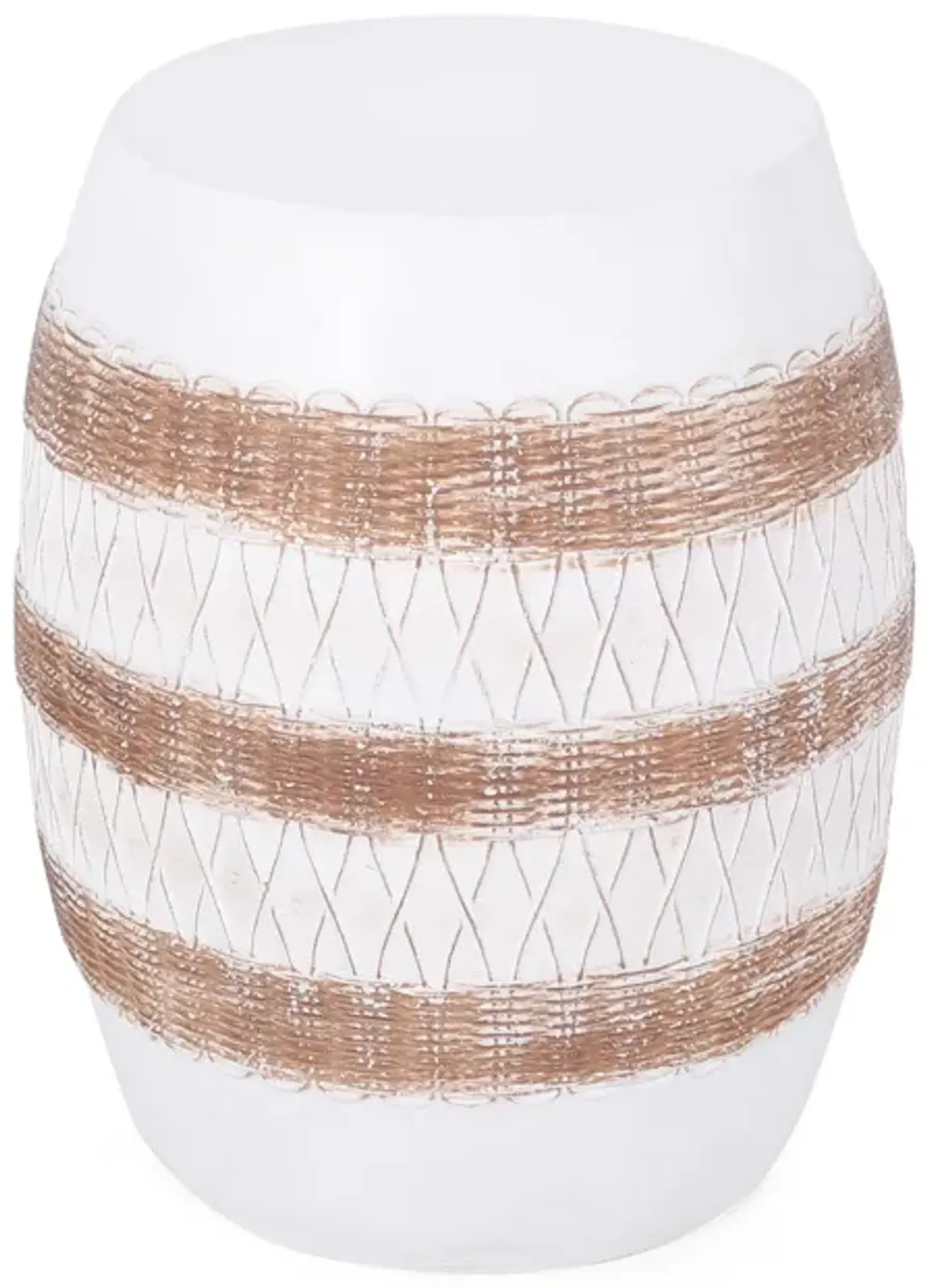 Ponder Outdoor Side Table, Weave Pattern White Faux Concrete 16 Inch - Benzara