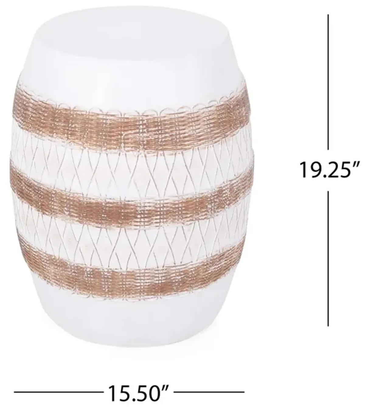 Ponder Outdoor Side Table, Weave Pattern White Faux Concrete 16 Inch - Benzara