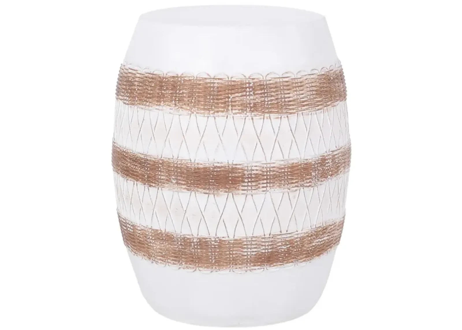 Ponder Outdoor Side Table, Weave Pattern White Faux Concrete 16 Inch - Benzara