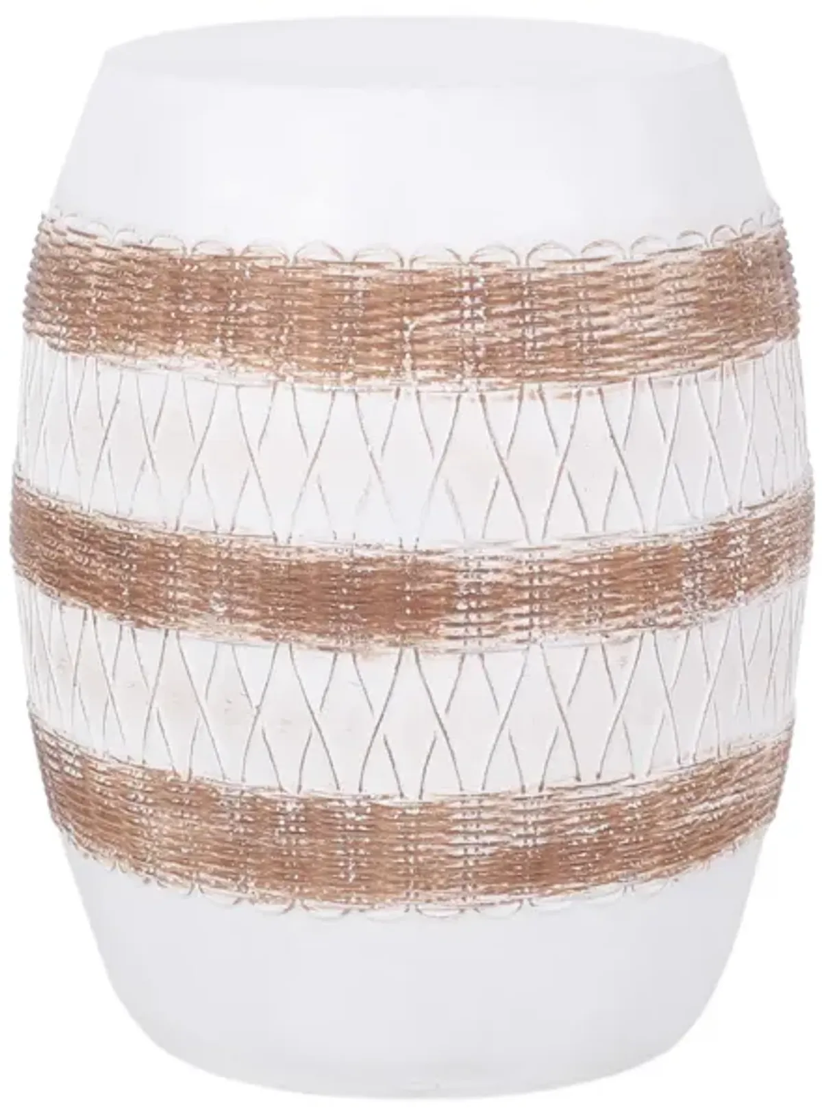 Ponder Outdoor Side Table, Weave Pattern White Faux Concrete 16 Inch - Benzara