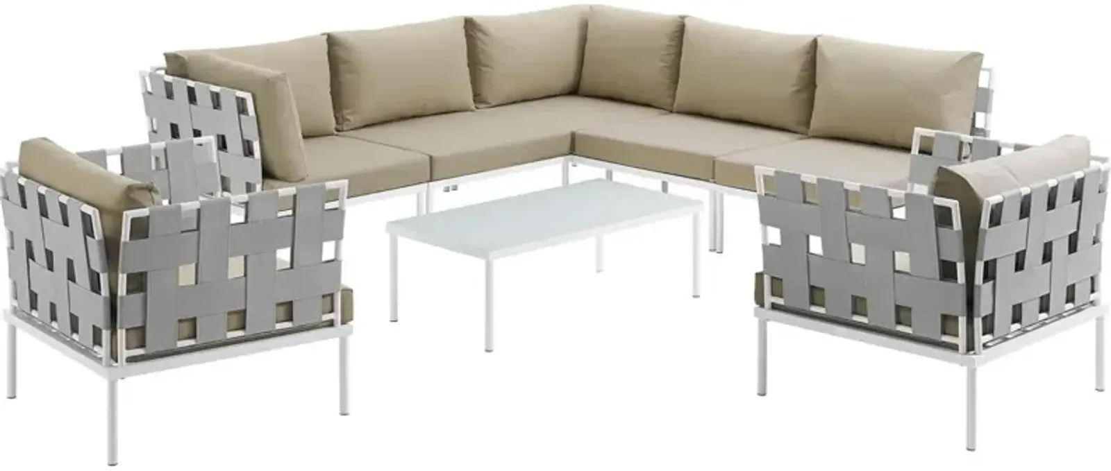 Harmony 8 Piece Outdoor Patio Aluminum Sectional Sofa Set - White Beige