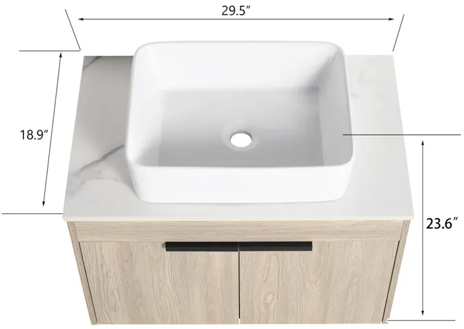 30" Modern Design Float Bathroom Vanity With Ceramic Basin Set