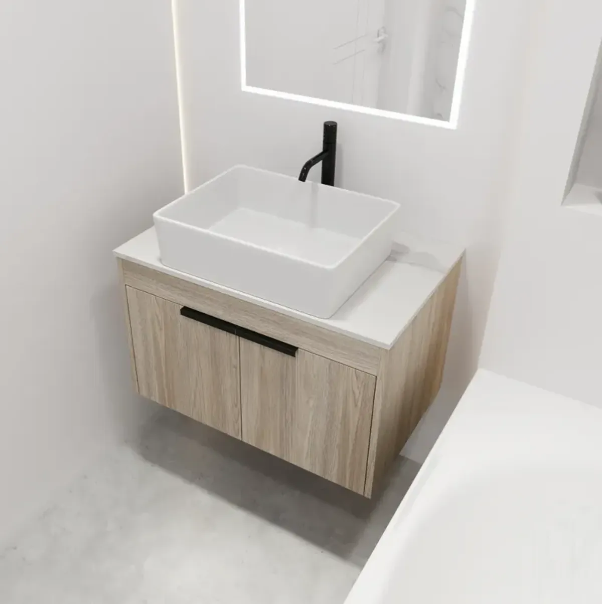 30" Modern Design Float Bathroom Vanity With Ceramic Basin Set