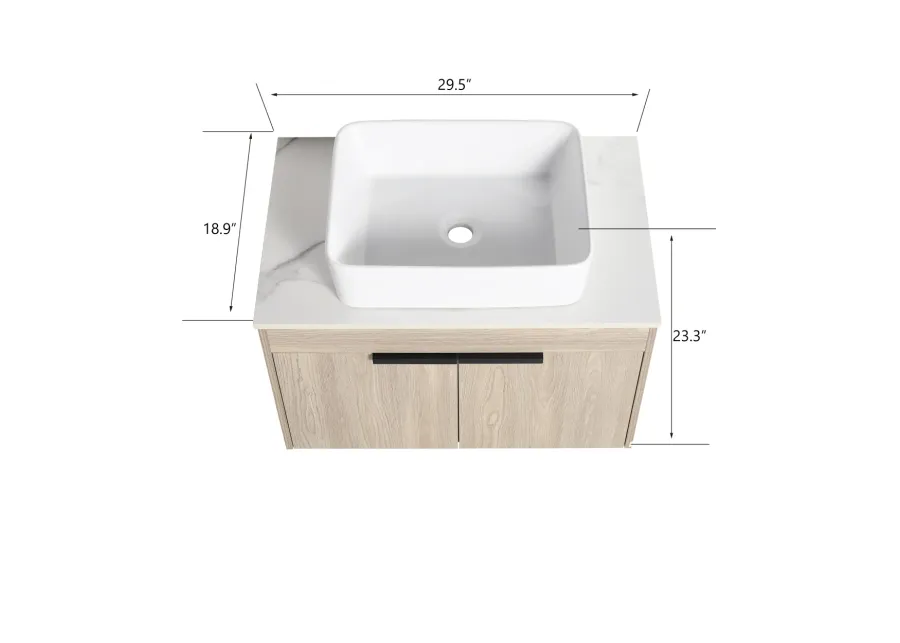 30" Modern Design Float Bathroom Vanity With Ceramic Basin Set