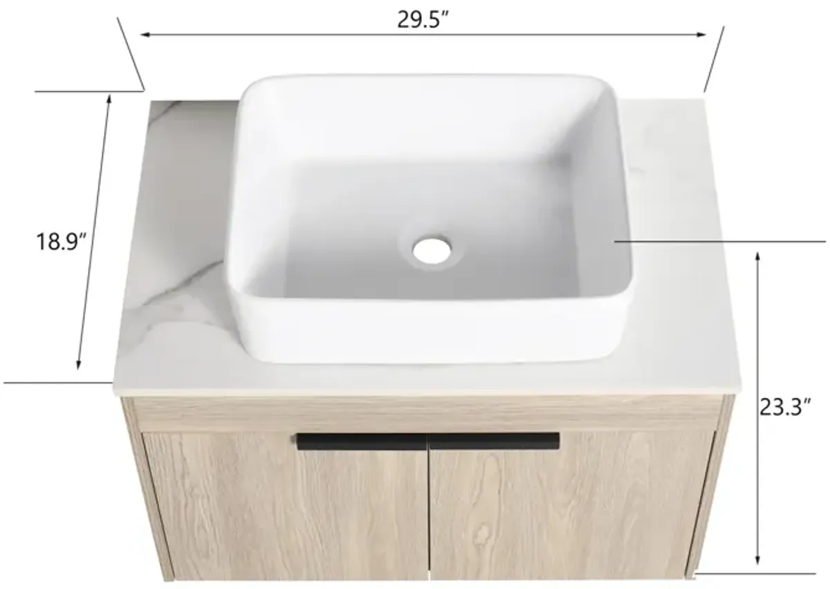 30" Modern Design Float Bathroom Vanity With Ceramic Basin Set