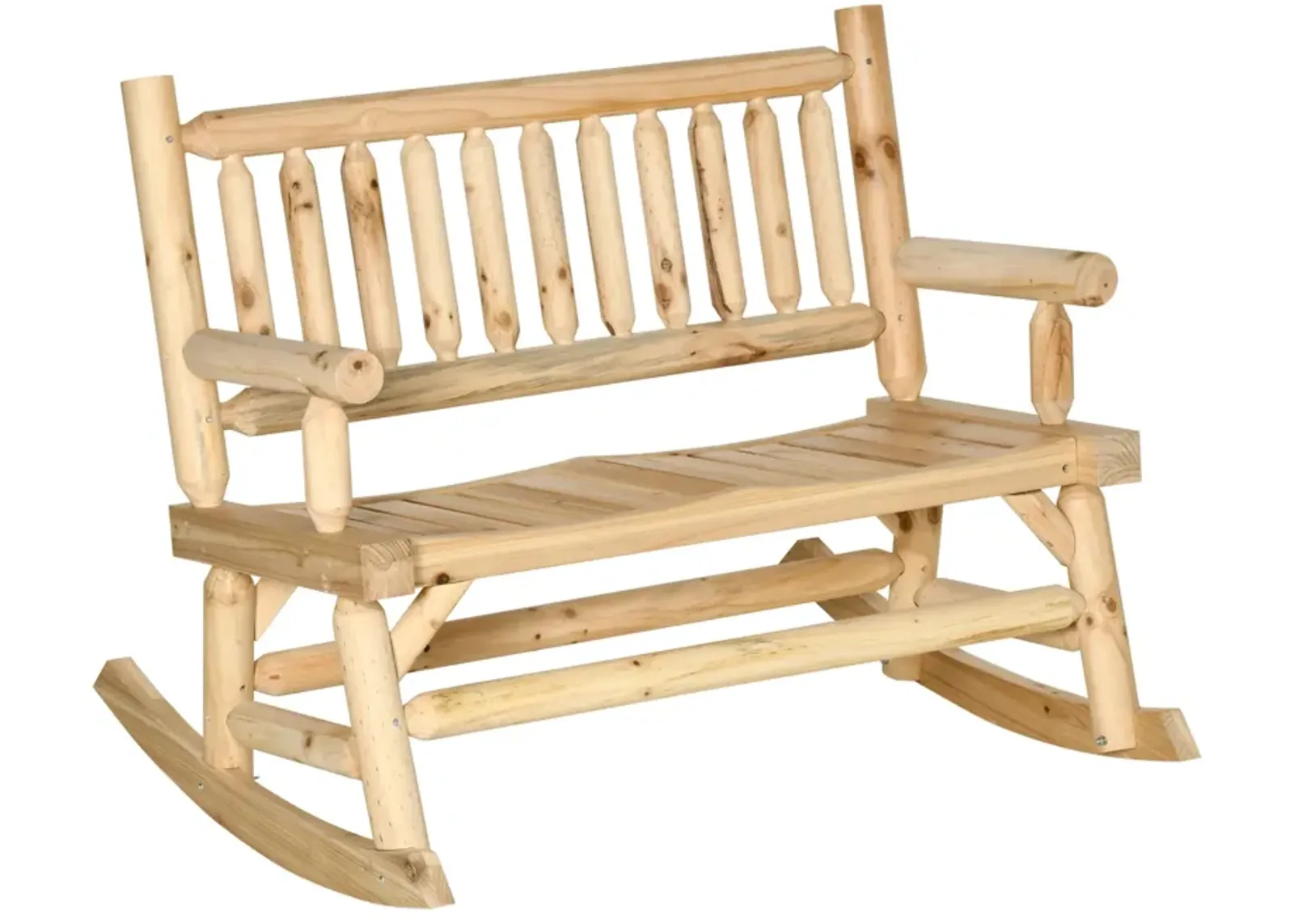 Natural Porch Duo: 2-Person Wooden Rocking Chair with Log Design