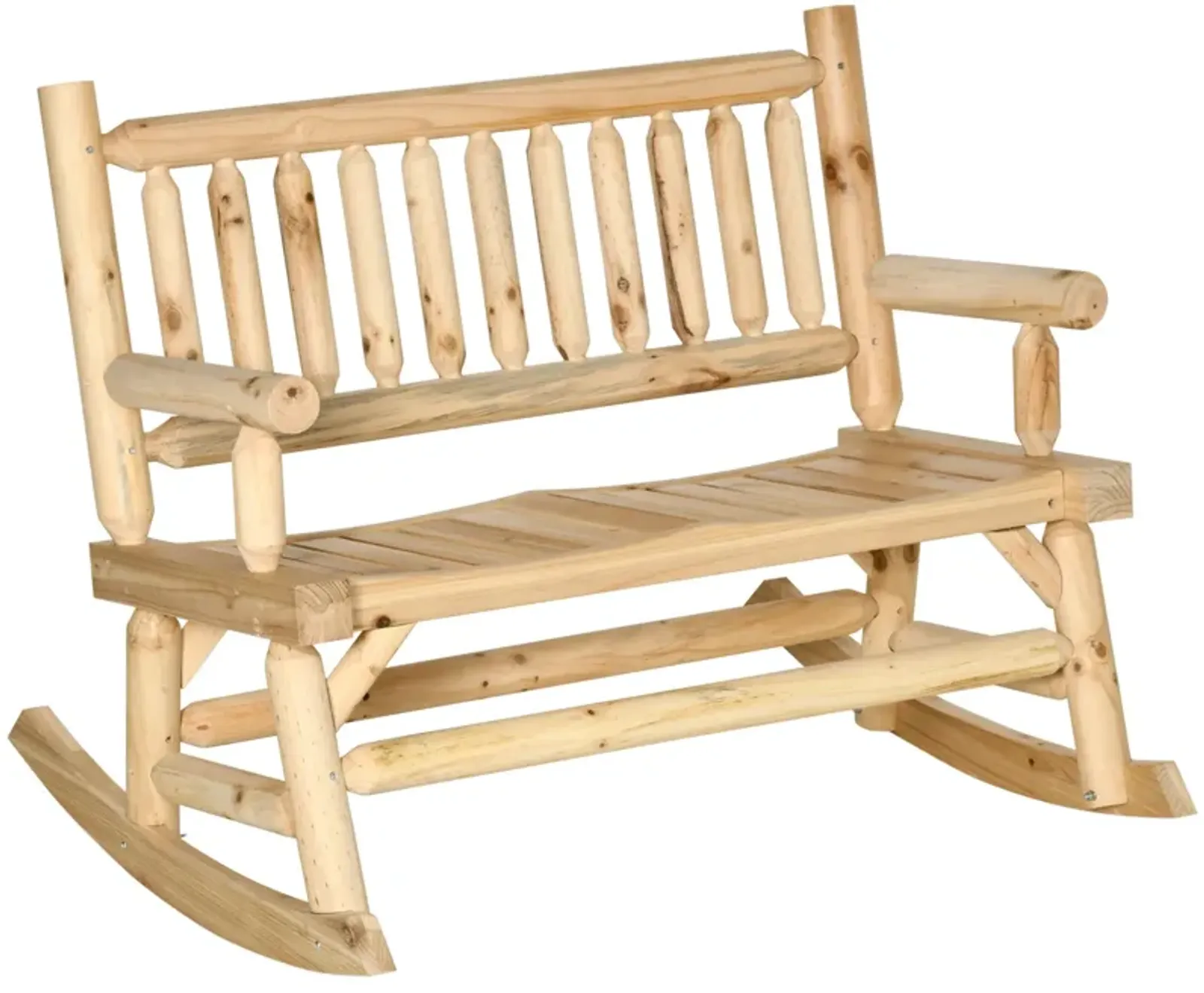 Natural Porch Duo: 2-Person Wooden Rocking Chair with Log Design