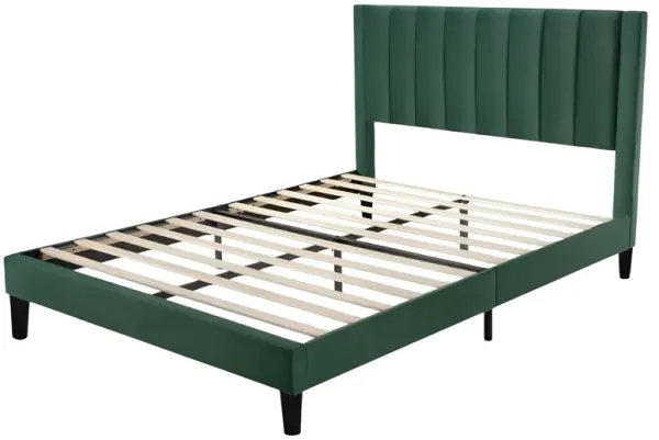 Modern Velvet Upholstered Platform Bed Frame – Supportive Headboard with Platform Base
