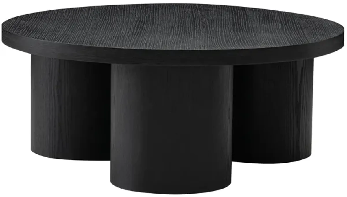 Cid Smith 36 Inch Coffee Table, Round Top and Legs, Black Solid Oak Wood - Benzara