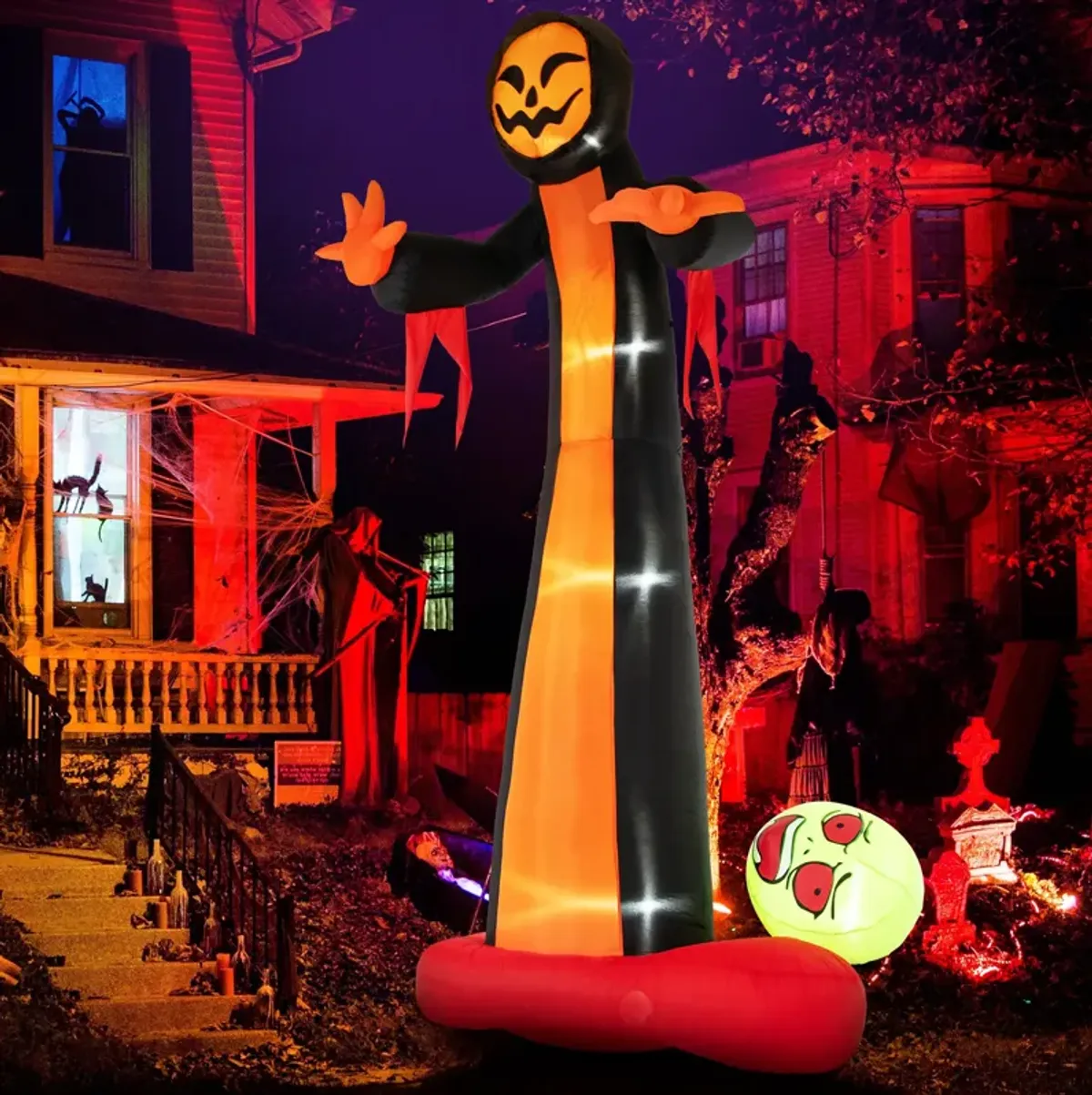 12 Feet Inflatable Grim Reaper Ghost with Built-in LED Lights and Scary Skull