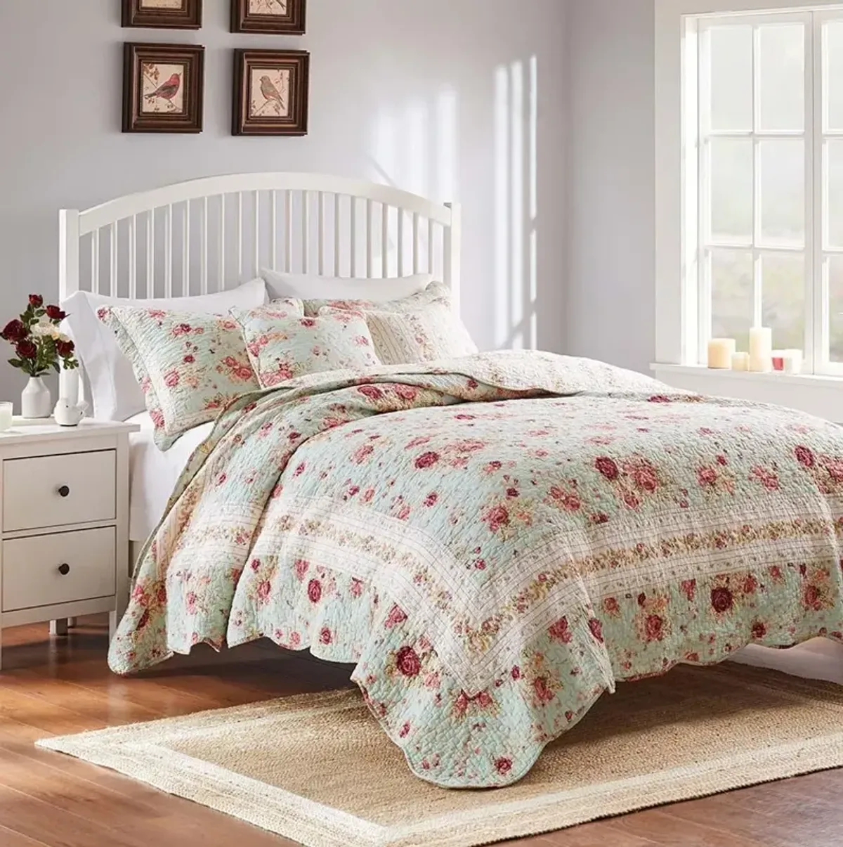 Greenland Home Antique Rose Floral Print Decorative High Quality Quilt Set 4-Piece