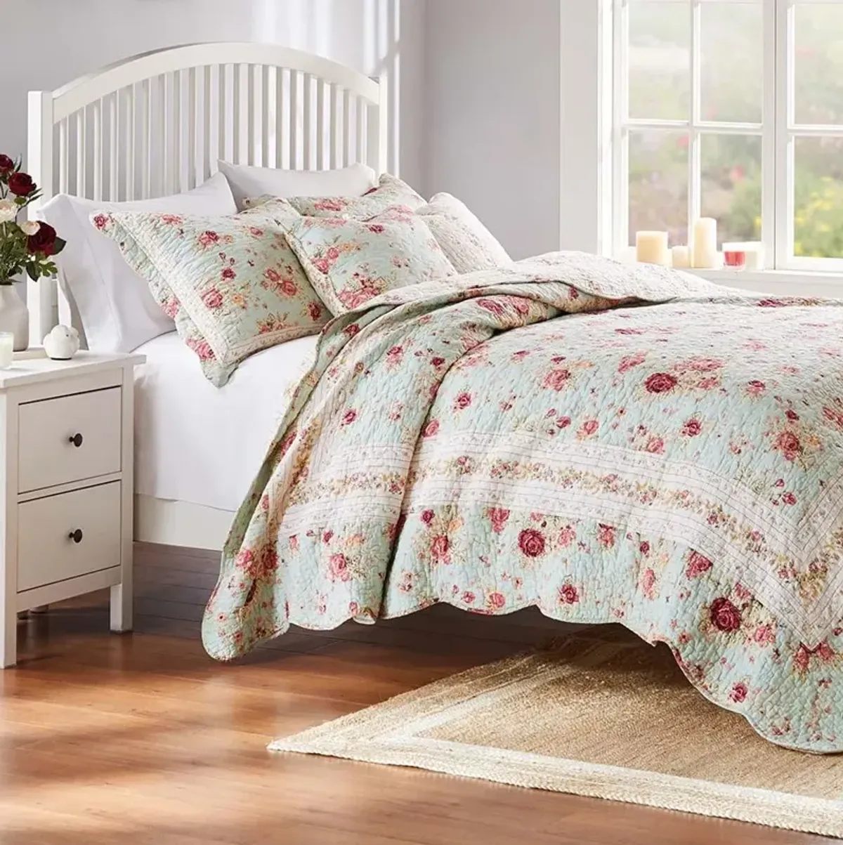 Greenland Home Antique Rose Floral Print Decorative High Quality Quilt Set 4-Piece