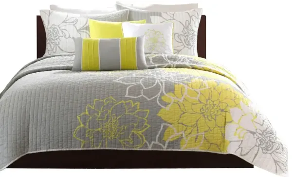 Gracie Mills Glenda 6-Piece Reversible Cotton Printed Quilt Set with Throw Pillows