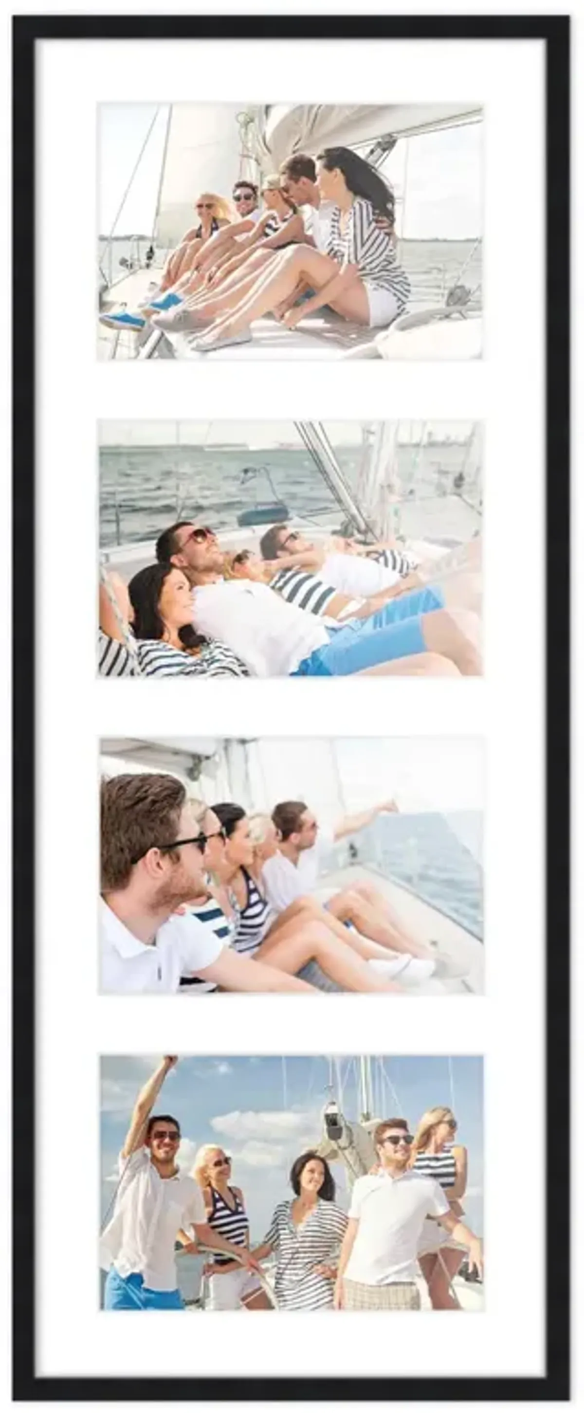 7.5x19 Wood Collage Frame with White Mat For 4 4x6 Pictures