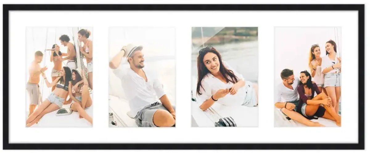 7.5x19 Wood Collage Frame with White Mat For 4 4x6 Pictures