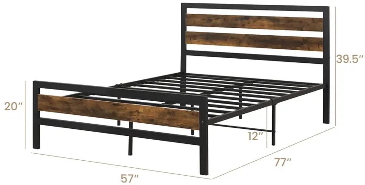 Industrial Bed Frame with Rustic Headboard and Footboard