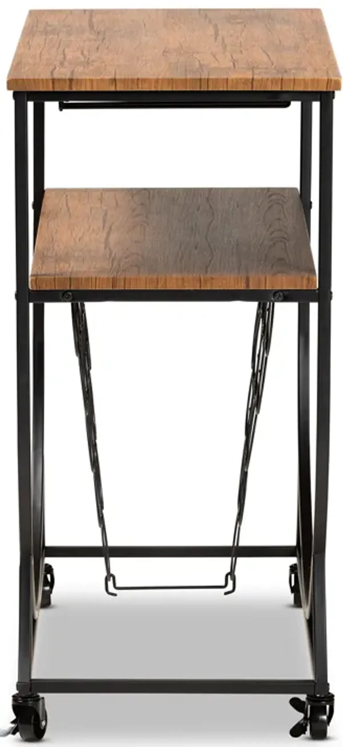 Baxton Studio Dania Industrial Black Metal and Walnut Finished Wood Mobile Wine Bar Cart