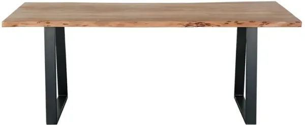 79 Inch Modern Dining Table with Wood Tabletop and Metal Legs, Brown, Black - Benzara