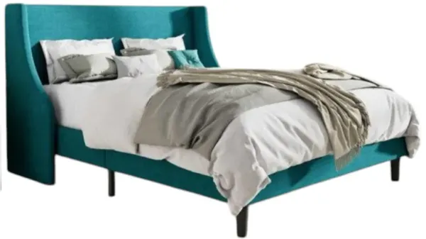 Hivvago Full Size Turquoise Linen Blend Upholstered Platform Bed with Wingback Headboard