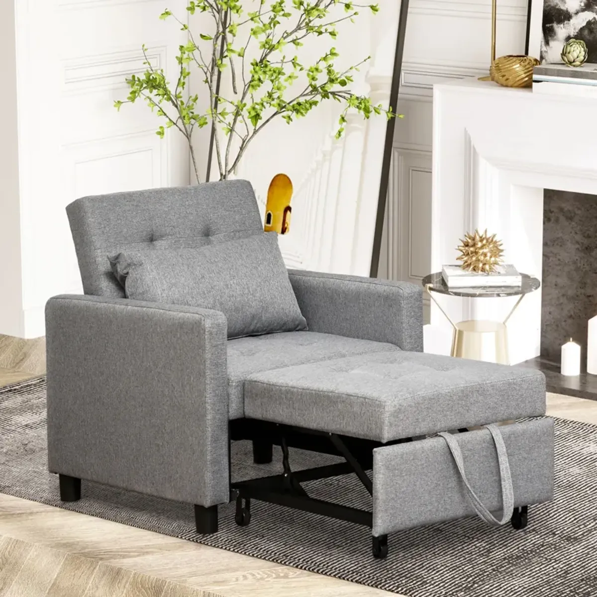 Grey Multipurpose Seater: Convertible Chair Bed with Adjustable Backrest