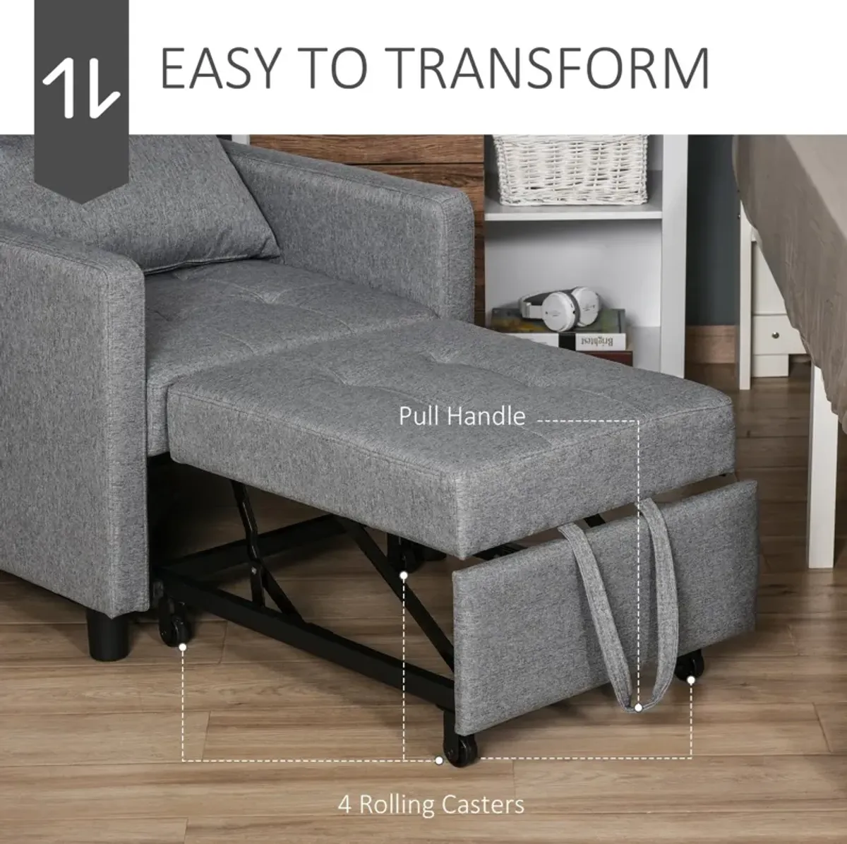 Grey Multipurpose Seater: Convertible Chair Bed with Adjustable Backrest