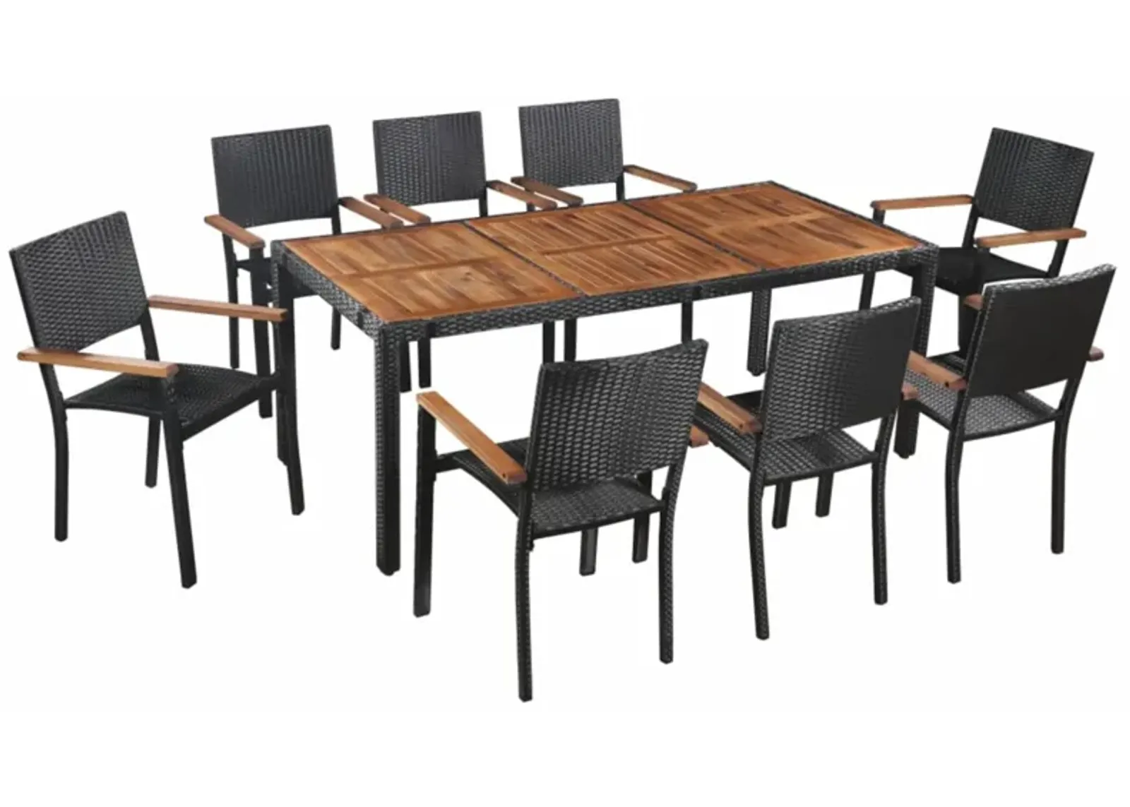 vidaXL 9 Piece Outdoor Dining Set Poly Rattan and Acacia Wood Black