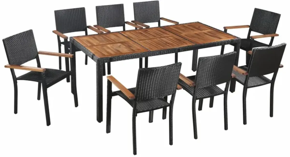 vidaXL 9 Piece Outdoor Dining Set Poly Rattan and Acacia Wood Black