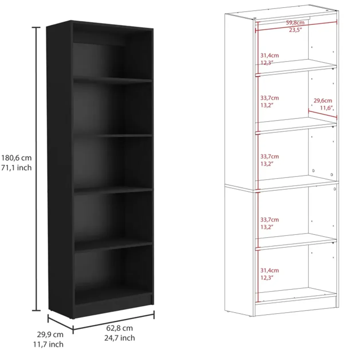 Home 4 Shelves Bookcase with Multi-Tiered Storage -Black