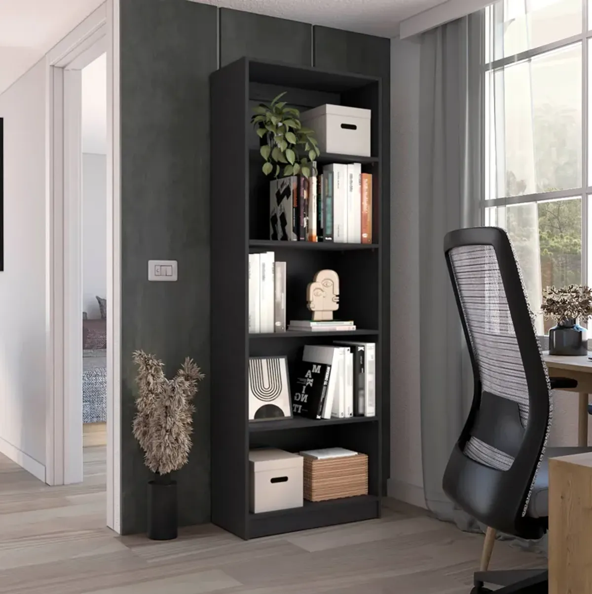 Home 4 Shelves Bookcase with Multi-Tiered Storage -Black