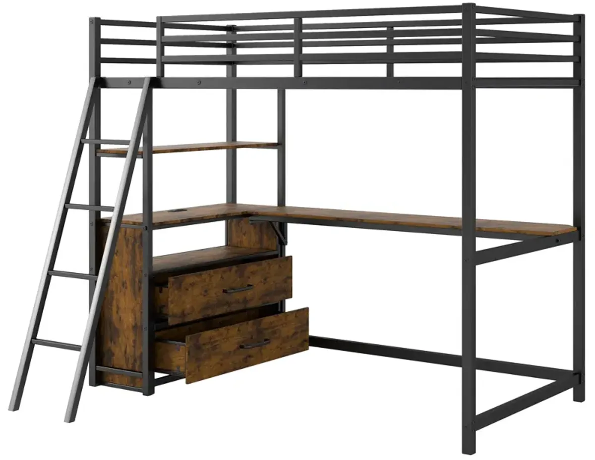 Merax Loft Bed with Desk and Shelves