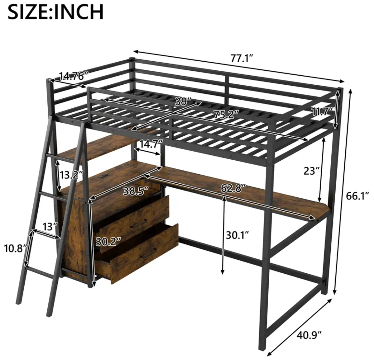 Merax Loft Bed with Desk and Shelves