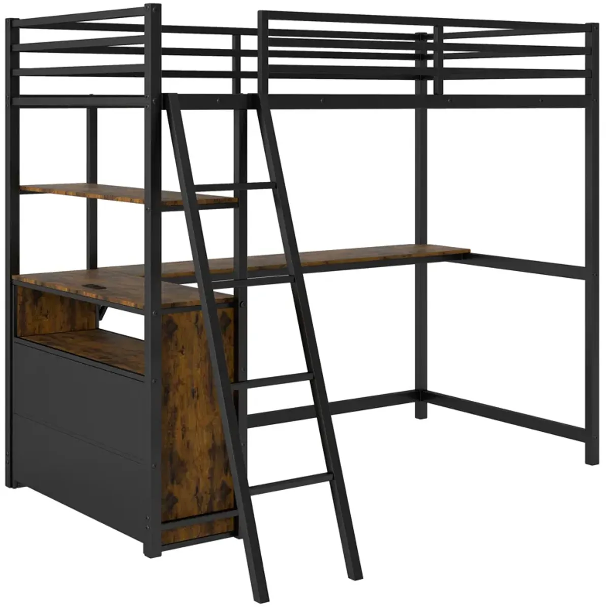 Merax Loft Bed with Desk and Shelves
