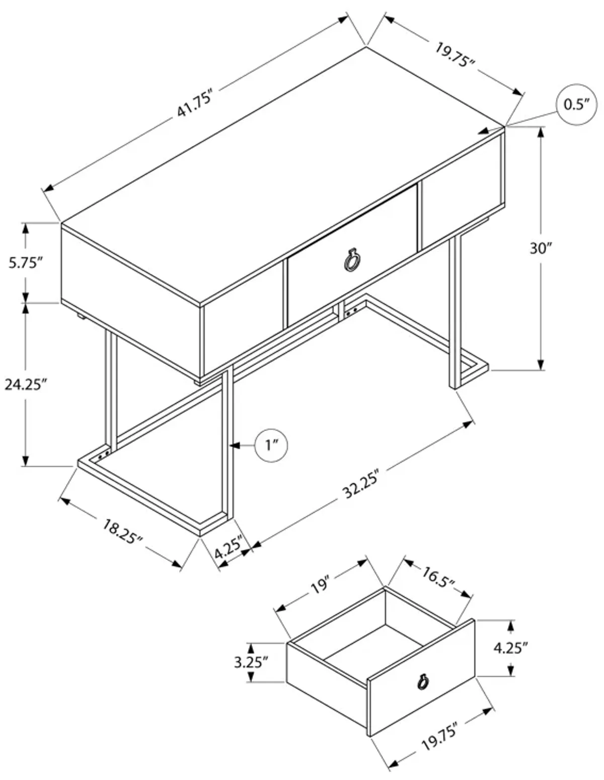 Monarch Specialties I 7386 Computer Desk, Home Office, Laptop, Storage Drawers, 42"L, Work, Metal, Laminate, Grey, Black, Contemporary, Modern