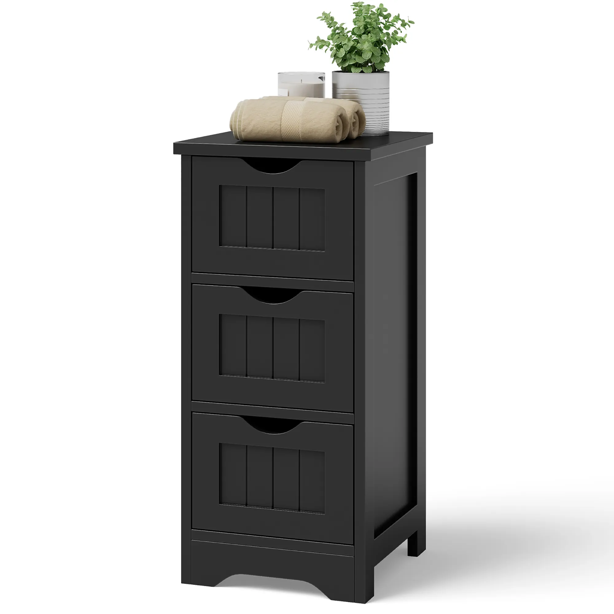 Costway Bathroom Floor Cabinet Freestanding Storage Organizer w/ 3 Drawers Coffee