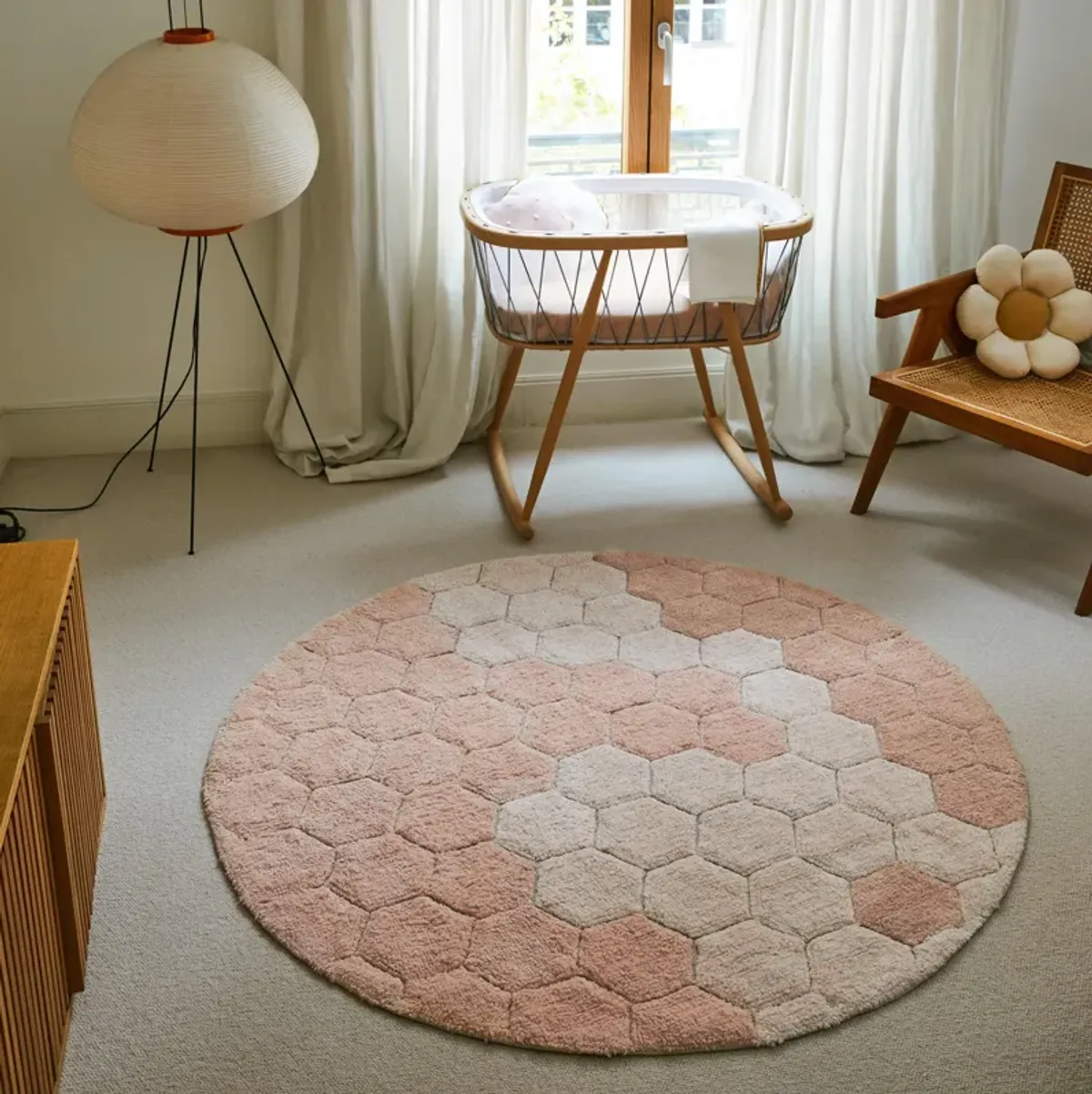 Washable rug Round Honeycomb Golden