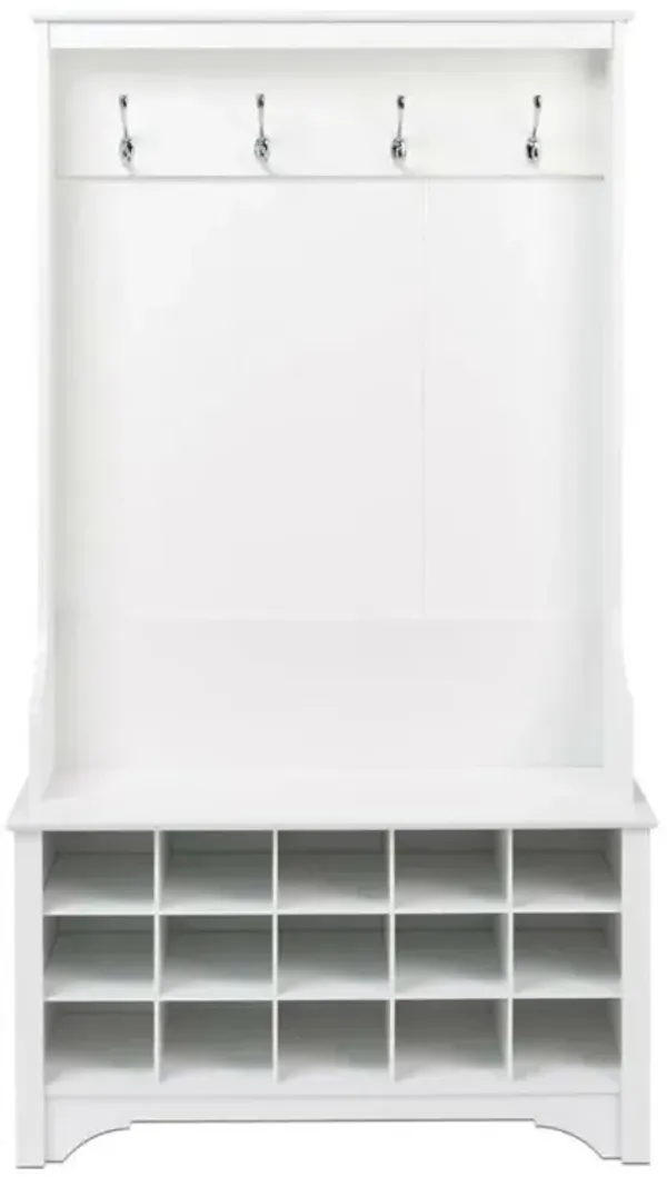 Hivvago White Entryway Hall Tree Shoe Cubbie Coat Rack