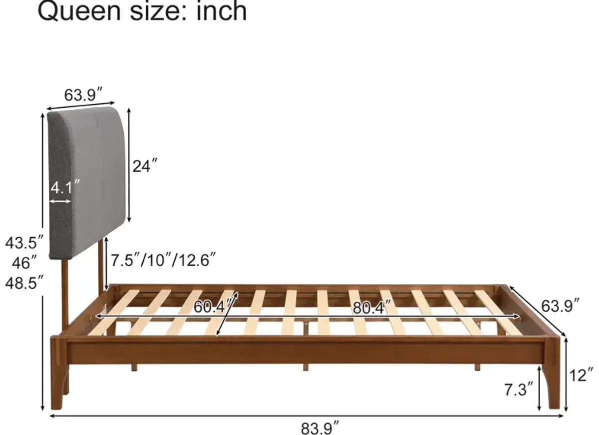 Merax Platform Bed Frame  with Gray Adjustable Headboard