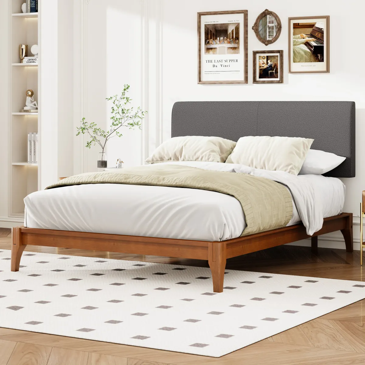 Merax Platform Bed Frame  with Gray Adjustable Headboard