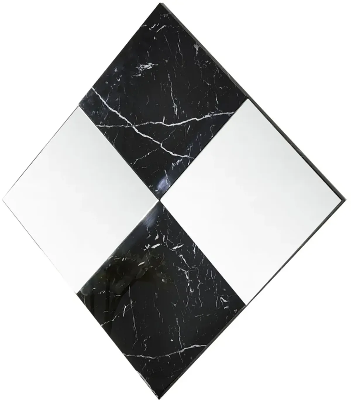 Contemporary Square Accent Wall Mirror with Faux Marble, Silver and Black-Benzara